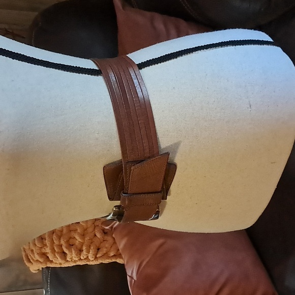 Joan & David Brown Calfskin Leather Belt Square Brass Buckle Split Size S Boho - Picture 3 of 11